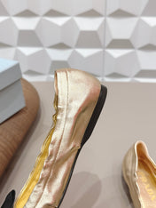PRADA 26S ROUND TOE FLATS WITH BOW IN GOLD CALFSKIN