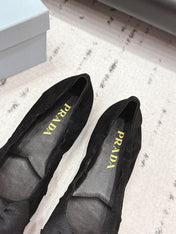 PRADA 26S ROUND TOE FLATS WITH BOW IN BLACK SUEDE