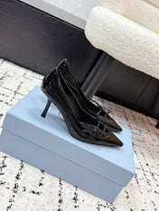 PRADA 26S POINTED-TOE HIGH HEELS 75MM IN BLACK PATENT CALFSKIN