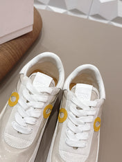 LOEWE 26S FLOW RUNNER SNEAKER IN WHITE YELLOW SUEDE AND CLEAR PLASTIC AND CALFSKIN
