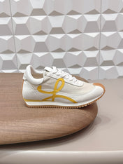LOEWE 26S FLOW RUNNER SNEAKER IN WHITE YELLOW SUEDE AND CLEAR PLASTIC AND CALFSKIN