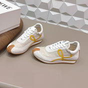 LOEWE 26S FLOW RUNNER SNEAKER IN WHITE YELLOW SUEDE AND CLEAR PLASTIC AND CALFSKIN