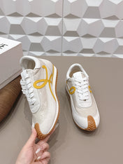 LOEWE 26S FLOW RUNNER SNEAKER IN WHITE YELLOW SUEDE AND CLEAR PLASTIC AND CALFSKIN