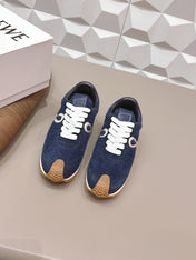 LOEWE 26S FLOW RUNNER SNEAKER IN NAVY BLUE SUEDE AND TEDDY FABRIC AND CALFSKIN