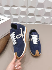 LOEWE 26S FLOW RUNNER SNEAKER IN NAVY BLUE SUEDE AND TEDDY FABRIC AND CALFSKIN