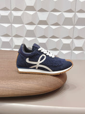 LOEWE 26S FLOW RUNNER SNEAKER IN NAVY BLUE SUEDE AND TEDDY FABRIC AND CALFSKIN