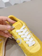 LOEWE 26S FLOW RUNNER SNEAKER IN YELLOW SUEDE AND TEDDY FABRIC AND CALFSKIN