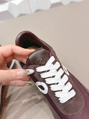 LOEWE 26S FLOW RUNNER SNEAKER IN DARK BROWN AND WHITE SUEDE AND CALFSKIN