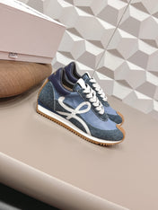 LOEWE 26S FLOW RUNNER SNEAKER IN SLATE BLUE SUEDE AND NAVY BLUE CALFSKIN
