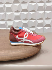 LOEWE 26S FLOW RUNNER SNEAKER IN DUSTY ROSE SUEDE AND DARK RED CALFSKIN