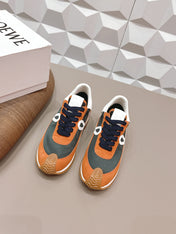LOEWE 26S FLOW RUNNER SNEAKER IN RUST BROWN SUEDE AND WHITE CALFSKIN