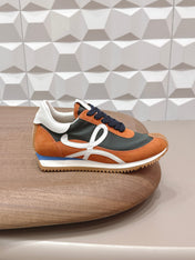 LOEWE 26S FLOW RUNNER SNEAKER IN RUST BROWN SUEDE AND WHITE CALFSKIN