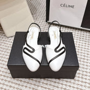 CHANEL 26S SLINGBACK FLATS IN WHITE CALFSKIN WITH BLACK TRIM