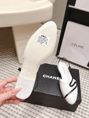 CHANEL 26S SLINGBACK FLATS IN WHITE CALFSKIN WITH BLACK TRIM