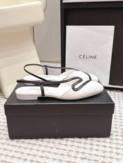 CHANEL 26S SLINGBACK FLATS IN WHITE CALFSKIN WITH BLACK TRIM