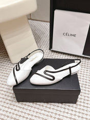 CHANEL 26S SLINGBACK FLATS IN WHITE CALFSKIN WITH BLACK TRIM