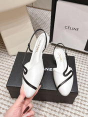 CHANEL 26S SLINGBACK FLATS IN WHITE CALFSKIN WITH BLACK TRIM