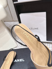 CHANEL 26S SLINGBACK FLATS IN BEIGE CALFSKIN WITH BLACK TRIM