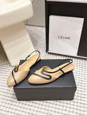 CHANEL 26S SLINGBACK FLATS IN BEIGE CALFSKIN WITH BLACK TRIM