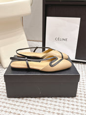 CHANEL 26S SLINGBACK FLATS IN BEIGE CALFSKIN WITH BLACK TRIM