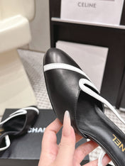 CHANEL 26S HIGH-HEEL SLINGBACKS IN BLACK CALFSKIN WITH WHITE TRIM