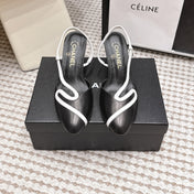 CHANEL 26S HIGH-HEEL SLINGBACKS IN BLACK CALFSKIN WITH WHITE TRIM
