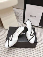 CHANEL 26S HIGH-HEEL SLINGBACKS IN WHITE CALFSKIN WITH BLACK TRIM