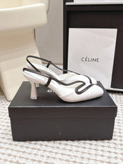 CHANEL 26S HIGH-HEEL SLINGBACKS IN WHITE CALFSKIN WITH BLACK TRIM
