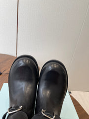 PRADA 25S TWO-BUTTON COWBOY BOOTS IN BLACK CALFSKIN WITH SILVER HARDWARE