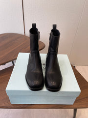 PRADA 25S COWBOY BOOTS IN DARK BLACK-BROWN CALFSKIN