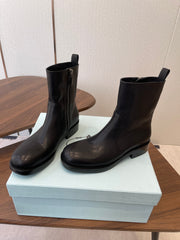 PRADA 25S COWBOY BOOTS IN DARK BLACK-BROWN CALFSKIN