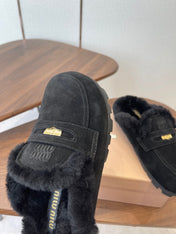 MIUMIU 25S MULES SLIPPERS SHEEPWOOL IN BLACK SUEDE