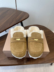 MIUMIU 25S MULES SLIPPERS SHEEPWOOL IN BROWN SUEDE
