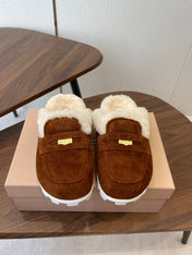 MIUMIU 25S MULES SLIPPERS SHEEPWOOL IN DARK BROWN SUEDE