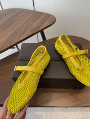 ALAIA 26S MESH FLATS IN DARK YELLOW SUEDE RHINESTONE-EMBELLISHED