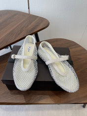 ALAIA 26S MESH FLATS IN WHITE SUEDE RHINESTONE-EMBELLISHED