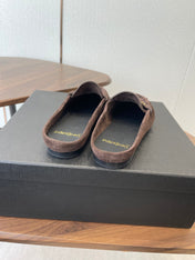 YSL 26S LOAFER MULES IN EARTH BROWN SUEDE