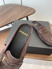 YSL 26S LOAFER MULES IN EARTH BROWN SUEDE