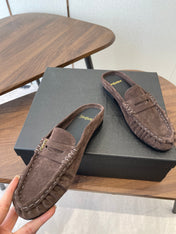 YSL 26S LOAFER MULES IN EARTH BROWN SUEDE
