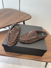 YSL 26S LOAFER MULES IN EARTH BROWN SUEDE