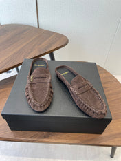 YSL 26S LOAFER MULES IN EARTH BROWN SUEDE