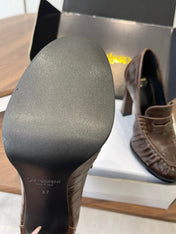 YSL 26S HEELED LOAFERS 100 MM IN DARK BROWN CALFSKIN