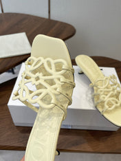 LOEWE 26S HIGH HEEL SANDALS IN LIGHT YELLOW CALFSKIN