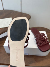 LOEWE 26S PETAL ANAGRAM SLIDE IN WINE RED CALFSKIN