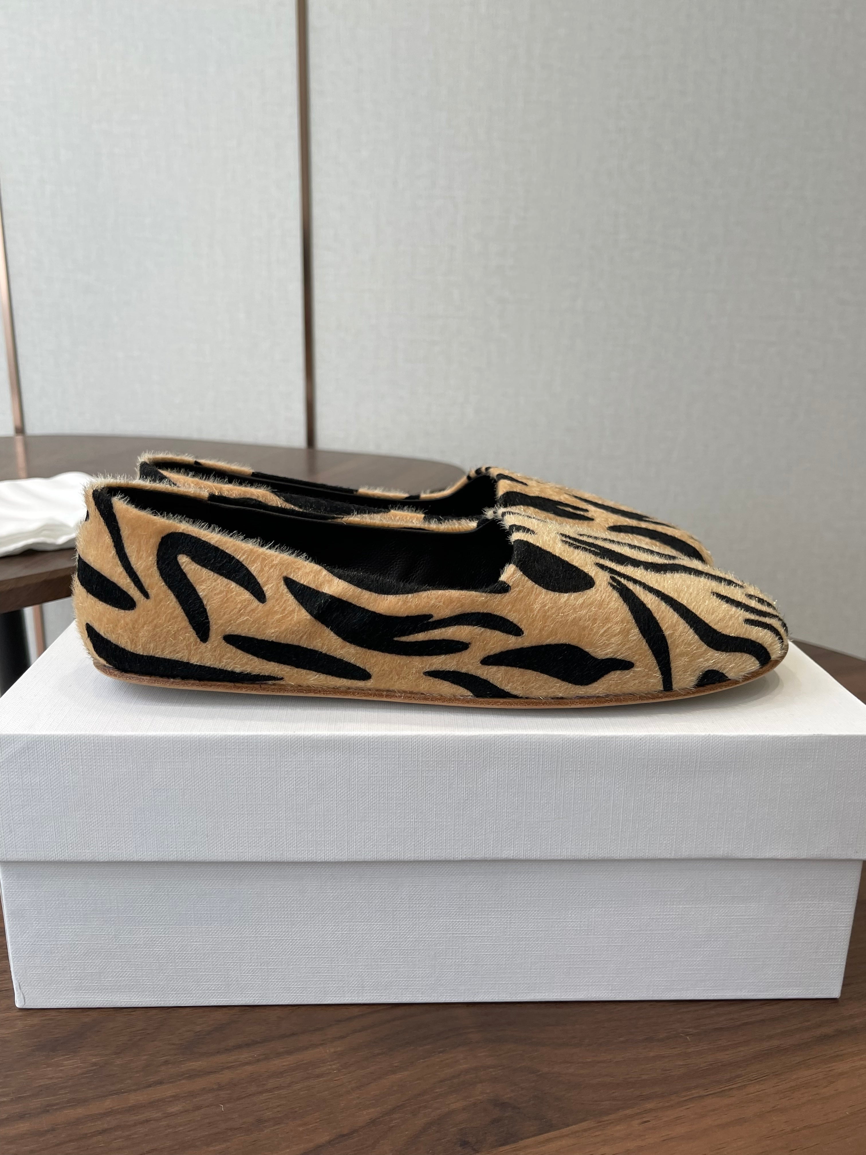 THE ROW 26S MARY JANES IN BEIGE ZEBRA PRINT PONY HAIR