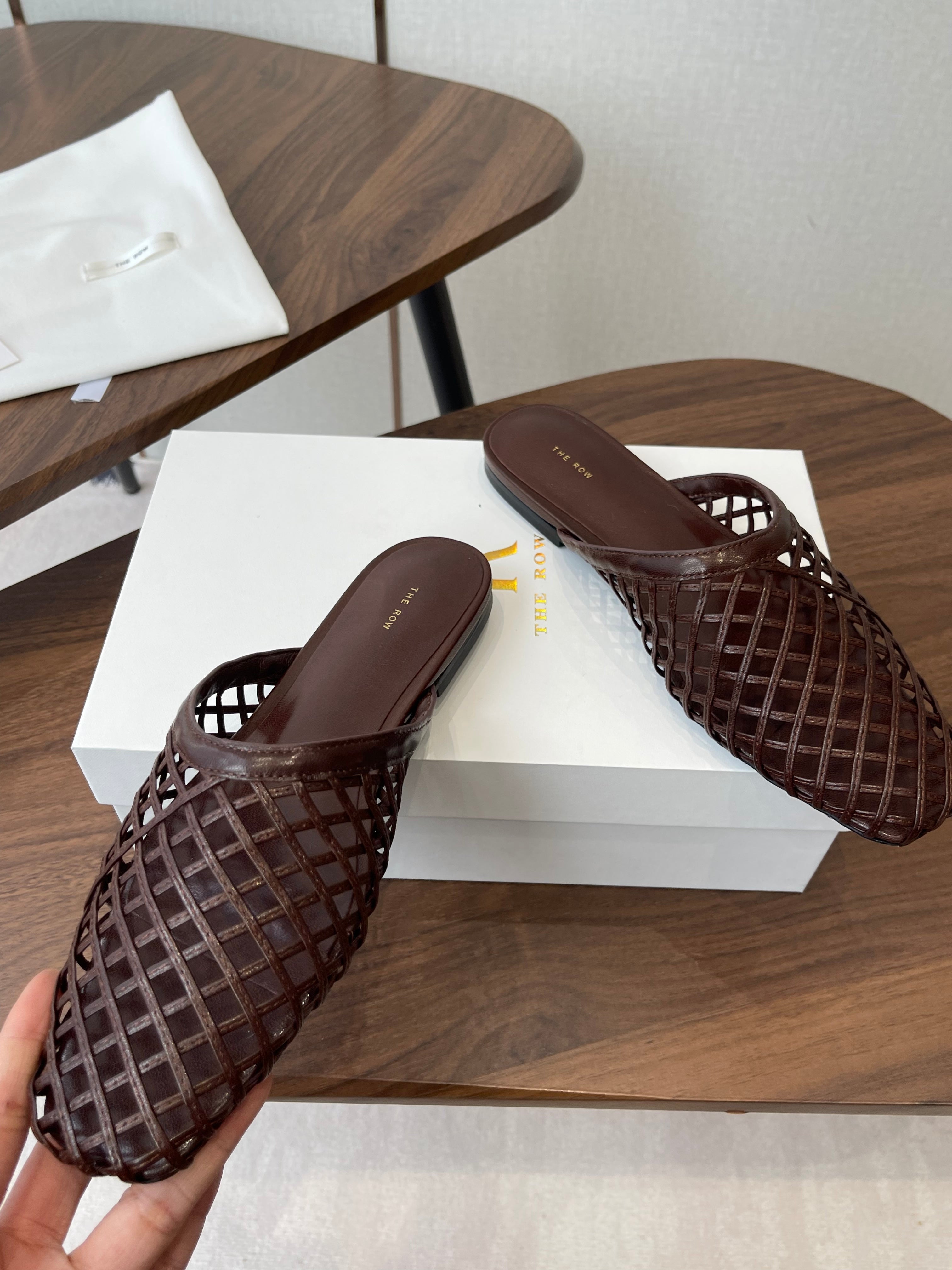 THE ROW 26S MULE SANDALS IN DARK BROWN CALFSKIN