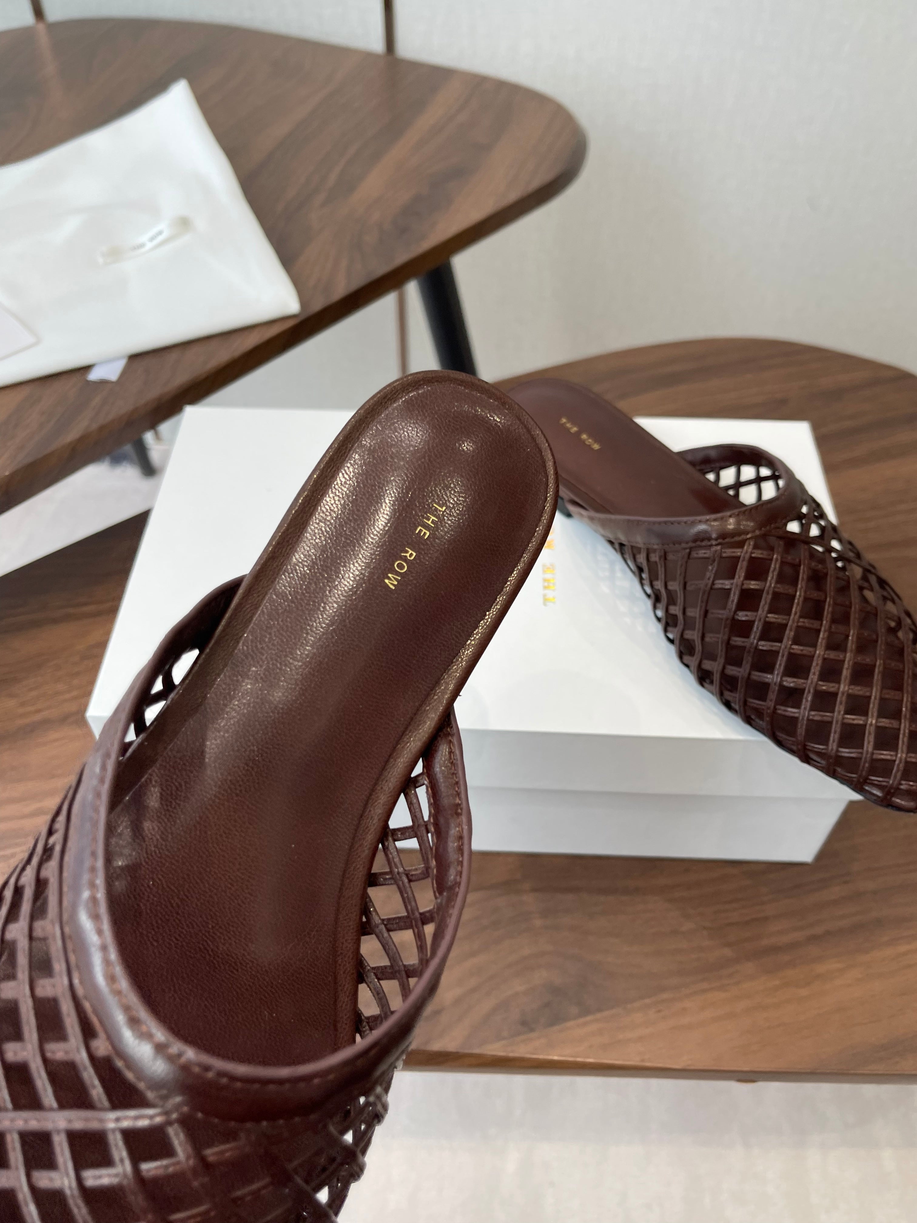 THE ROW 26S MULE SANDALS IN DARK BROWN CALFSKIN