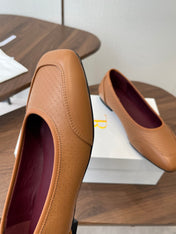 THE ROW 26S SQUARE TOE  BALLET FLATS IN CARAMEL BROWN CALFSKIN