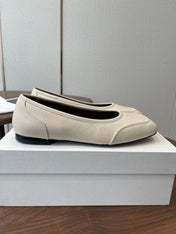 THE ROW 26S SQUARE TOE  BALLET FLATS IN CREAM WHITE CALFSKIN