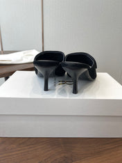 THE ROW 26S BUTTON DETAIL MULE HEELS 70MM IN BLACK SUEDE